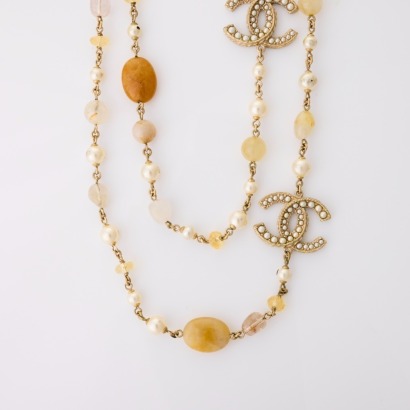 Chanel, 110cm Quartz / Faux Pearl Necklace with Box