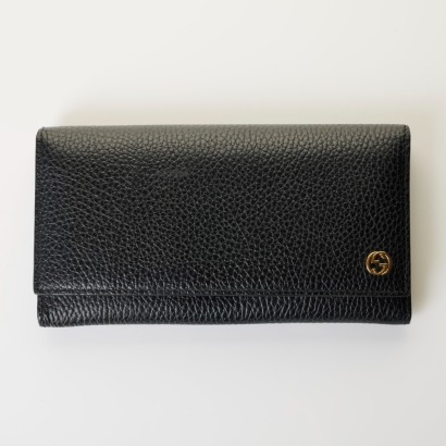 Gucci, Black Grained Leather Long Wallet with Box