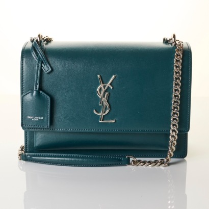 Saint Laurent, Dark Turquoise Grained Calfskin Medium Sunset Bag