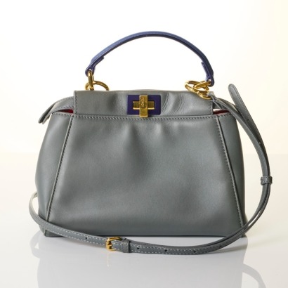 Fendi, Grey / Blue Nappa Leather Mini Peekaboo Bag