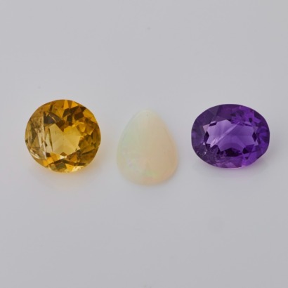 Parcel of Three, Loose Gemstones - Citrine / Amethyst / Opal