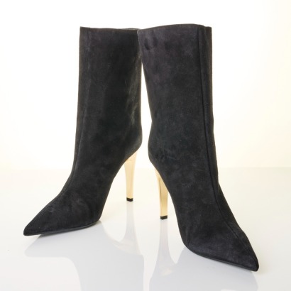 Jimmy Choo, Cierra Black / Gold Heeled Boots, Size 40 with Box