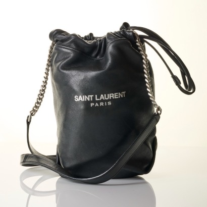 Saint Laurent, Black Vegan Leather Bucket Bag