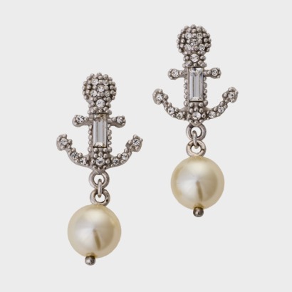 Miu Miu, Sterling Silver, Faux Pearl / Crystal Drop Earrings with Box