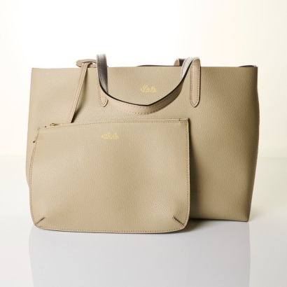 Bally, Grey / Burgundy Reversible Leather Tote Bag