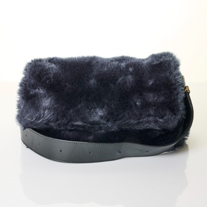 Furla, Blue Faux Fur Crossbody