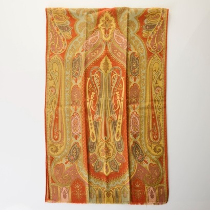 Etro, 70% Wool / 30% Silk, Red / Sage Paisley Scarf