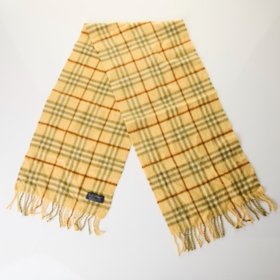 Burberry, 100% Cashmere, Yellow / Khaki / Brown Novacheck Scarf