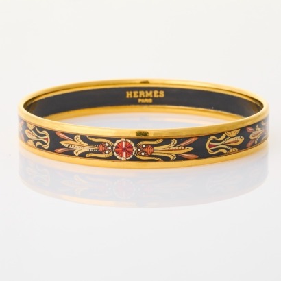 Herm&egrave;s, Black Enamel Gold-plated Bangle