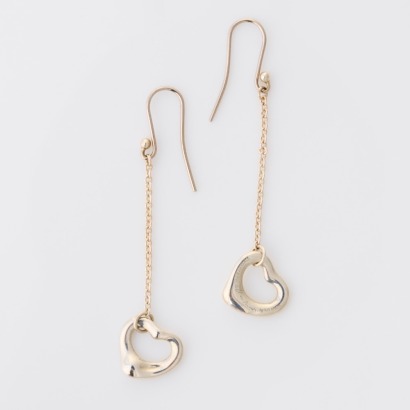 Tiffany & Co, Sterling Silver, Open Heart Drop Earrings with Box