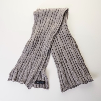 Lanvin, 100% Wool, Grey Knitted Scarf