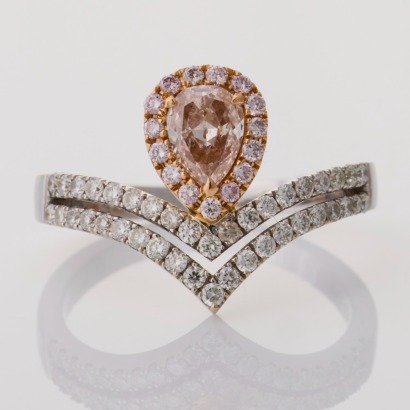 18ct White / Rose Gold, 0.42ct Faint Pink Diamond / 0.50ct Diamond Dress Ring