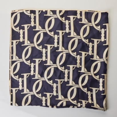 Christian Dior, 100% Silk, Navy / White Monogram Scarf
