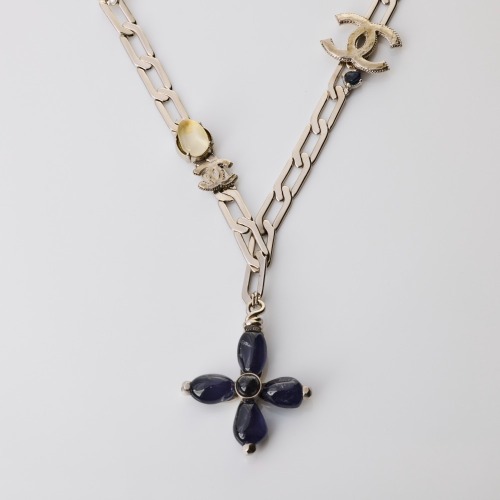 Chanel, Dark Blue Crystal Cross Pendant Necklace