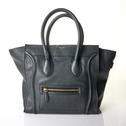 Celine, Charcoal Leather Luggage Tote Bag