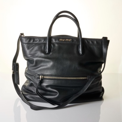 Miu Miu, Black Vitello Leather Tote Bag