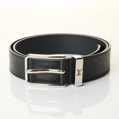 Louis Vuitton, Black Crossgrain Pont Neuf Belt with Box, Size 95/38