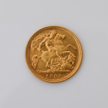 22ct Yellow Gold, 1906 Half Sovereign Coin