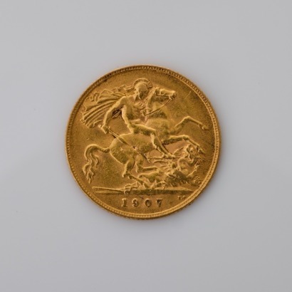 22ct Yellow Gold, 1907 Half Sovereign Coin