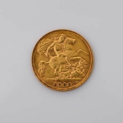 22ct Yellow Gold, 1909 Half Sovereign Coin