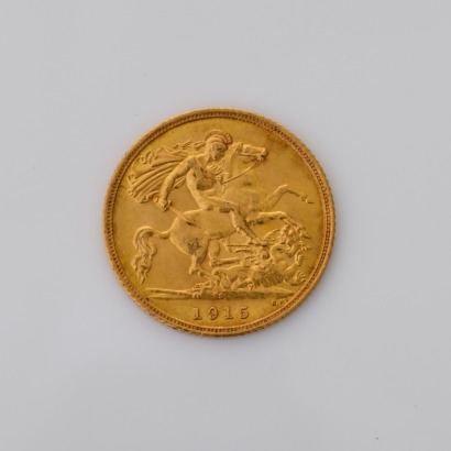 22ct Yellow Gold, 1915 Half Sovereign Coin