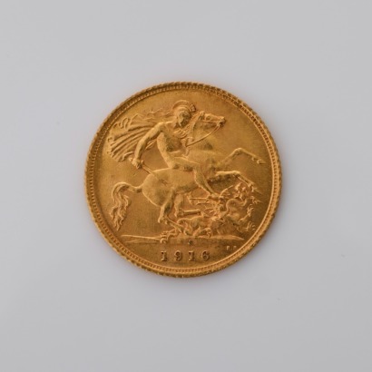 22ct Yellow Gold, 1916 Half Sovereign Coin