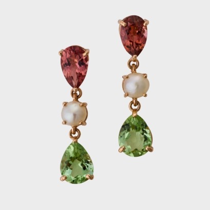 14ct Yellow Gold, 4.83ct Tourmaline / 4.7mm Pearl Earrings