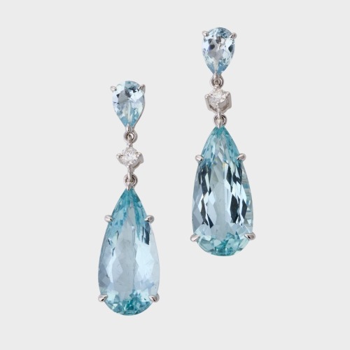 18ct White Gold, 7.54ct Aquamarine / 0.10ct Diamond Drop Earrings