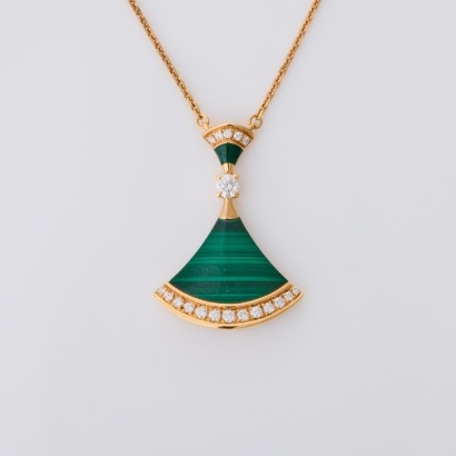 BVLGARI, 18ct Rose Gold, 0.28ct Diamond / Malachite Diva's Dream Necklace with Box