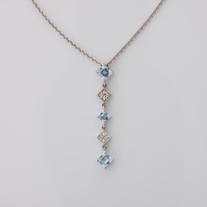 9ct White Gold, 40cm, 0.08ct Diamond / Topaz Pendant Necklace