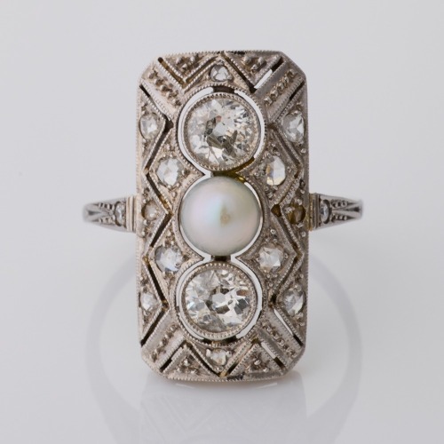 Art Deco, 18ct White Gold / Platinum, 4.62mm Pearl / 0.40ct Diamond Dress Ring