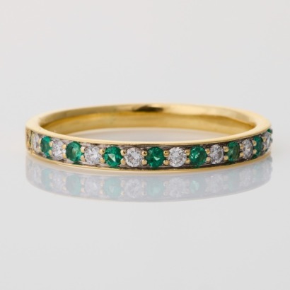 18ct Yellow Gold, 0.165ct Emerald / 0.155ct Diamond Eternity Ring