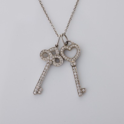 Tiffany & Co, 40cm Platinum Diamond Keys Necklace