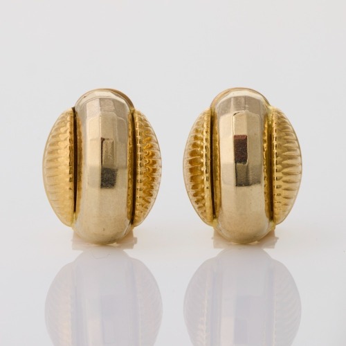 18ct Yellow / White Gold, Hollow Clip-on Earrings