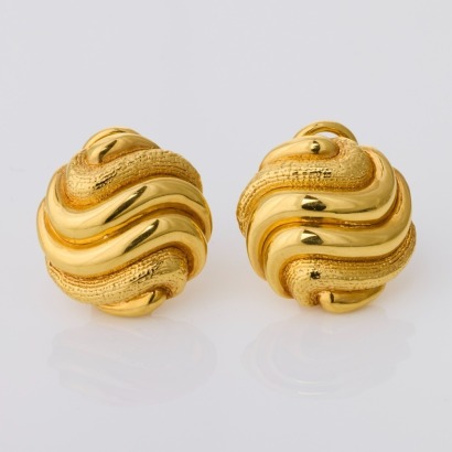 18ct Yellow Gold, Wave Dome Hollow Clip-on Earrings