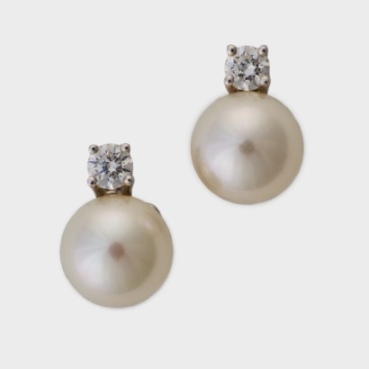 Tiffany & Co, 18ct White Gold, Akoya Pearl / 0.10ct Diamond Earrings