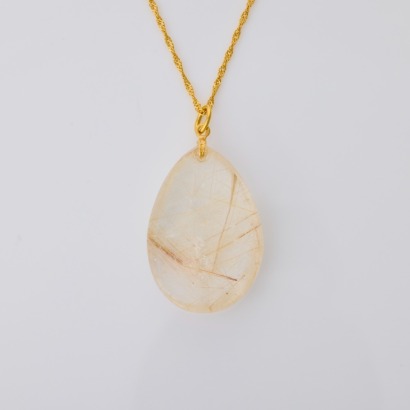 24ct Yellow Gold, Rutilated Quartz Pendant on 45cm, 18ct Yellow Gold Necklace