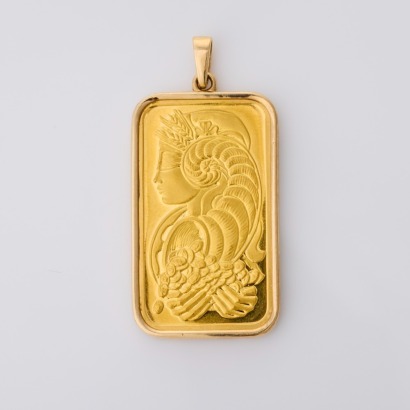 PAMP Suisse, 9ct Yellow Gold, Mounted 1/2oz Gold Bar Pendant