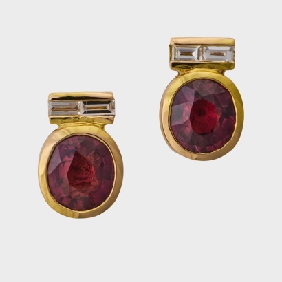 18ct Yellow Gold, 1.76ct Ruby / 0.12ct Diamond Stud Earrings