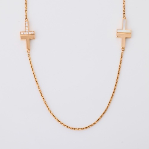 Tiffany & Co, 85cm, 18ct Rose Gold, Diamond / Mother of Pearl Station Necklace