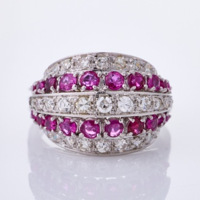 18ct White Gold, 0.80ct Ruby / 0.50ct Diamond Cluster Ring