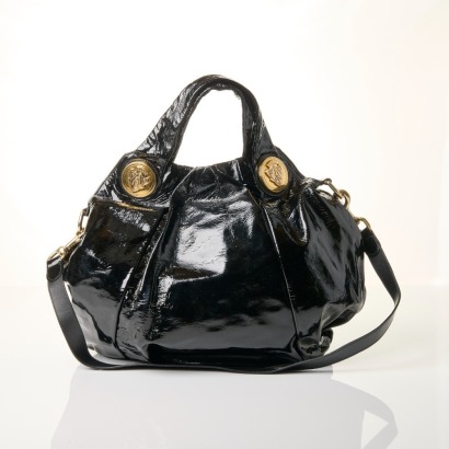 Gucci, Black Patent Leather Hysteria Hobo Handbag