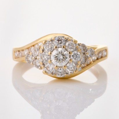 14ct Yellow Gold, 1.00ct Diamond Cluster Ring