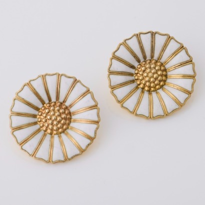 Gold-plated / Sterling Silver, Georg Jensen, Enamel Daisy Clip-on Earrings