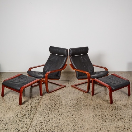 A Pair of Leather Poang Chairs by Noboru Nakamura for IKEA