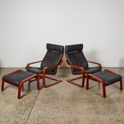 A Pair of Leather Poang Chairs by Noboru Nakamura for IKEA