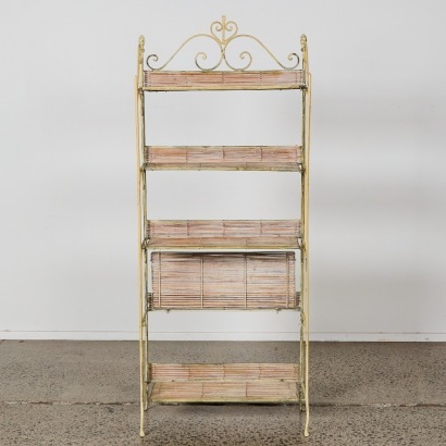 A Wrought Iron Bakers Shelf Unit