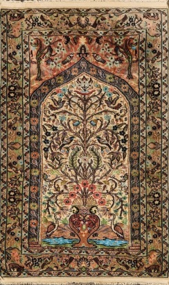 A Vintage Silk and Cotton Tree of Life Rug