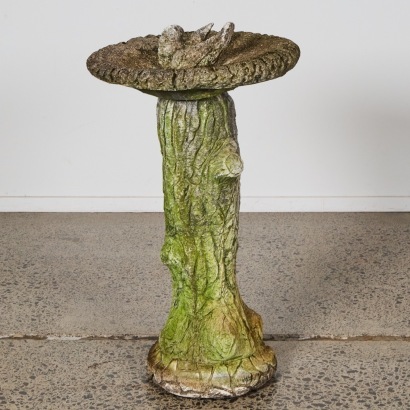A Vintage Concrete Faux Bois Birdbath