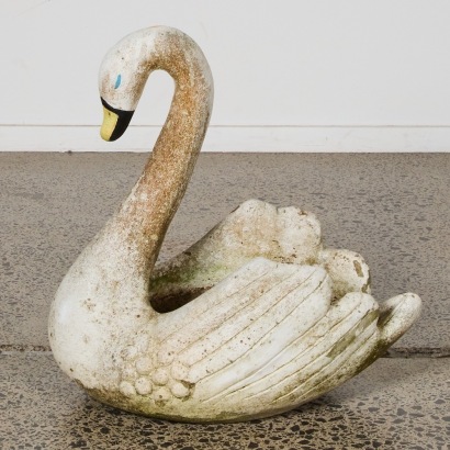A Vintage Concrete Swan Planter